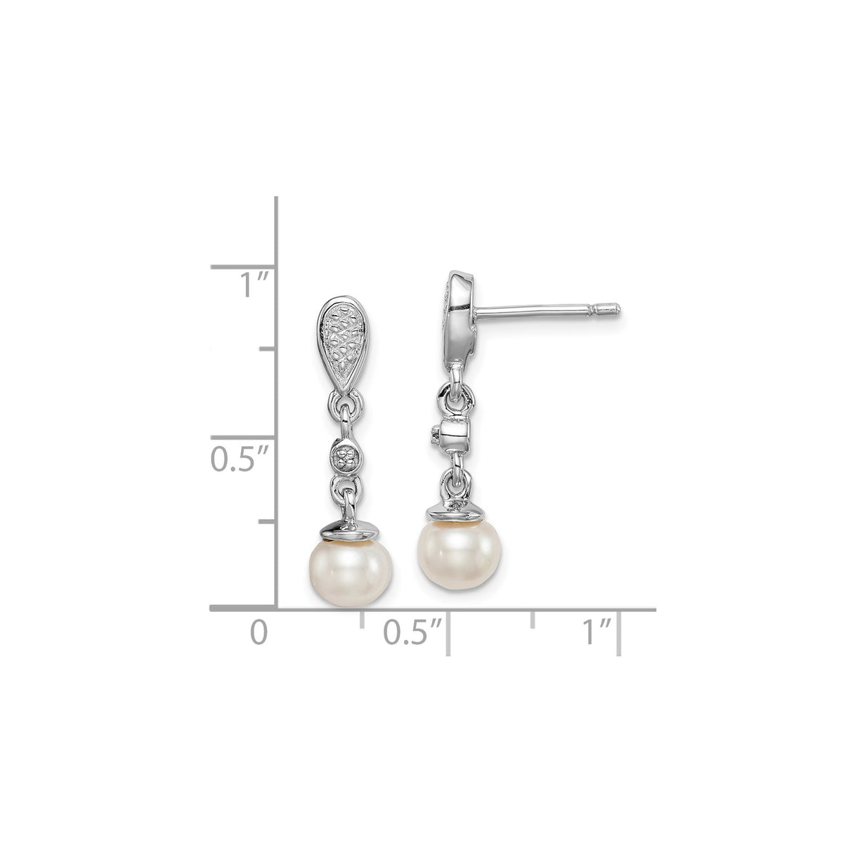 Sterling Silver Drop Earrings with Freshwater Cultured Pearls and Diamond Accents