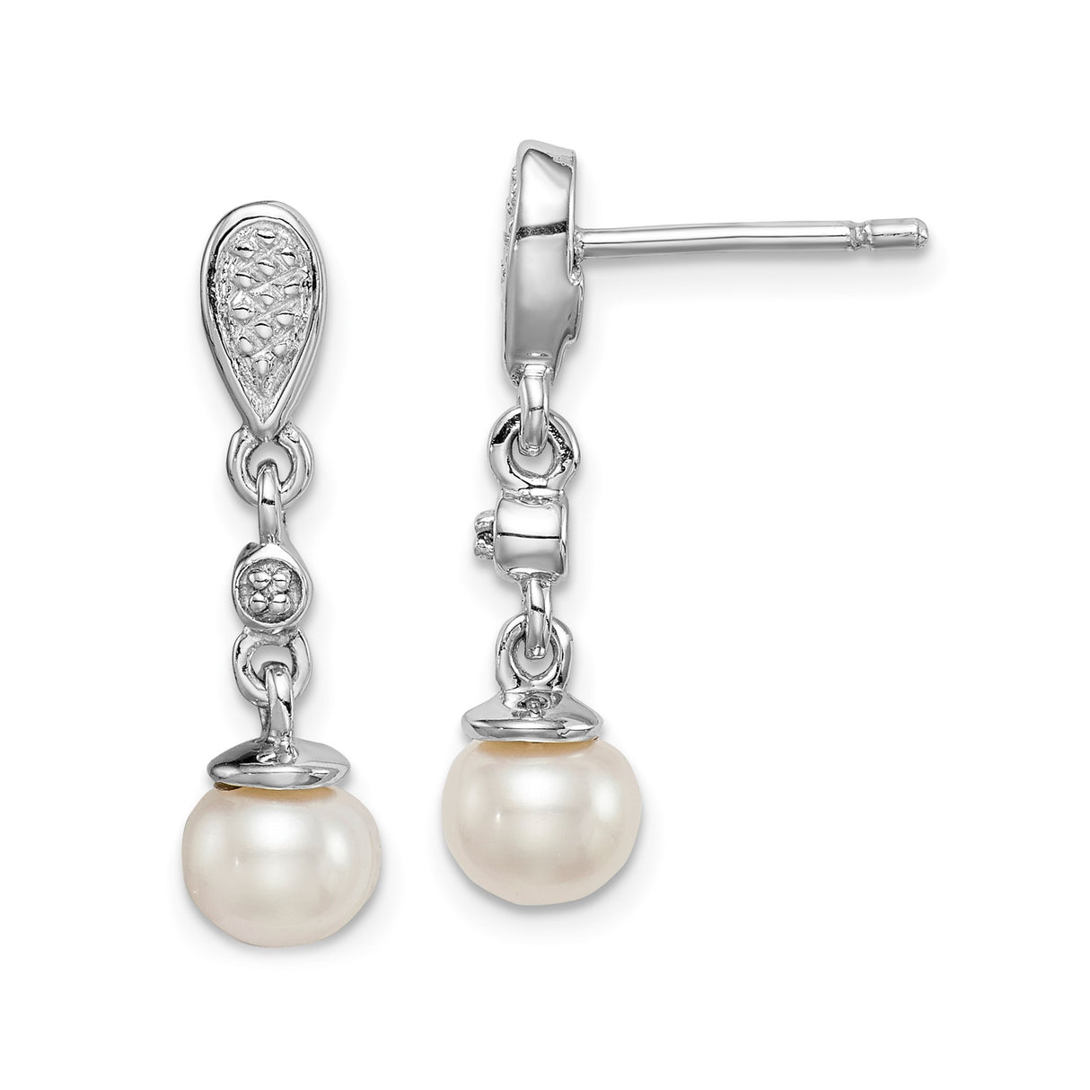 Sterling Silver Drop Earrings with Freshwater Cultured Pearls and Diamond Accents