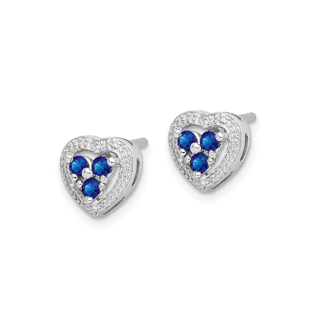 Sterling Silver Heart Stud Earrings with Sapphire and Diamond Accents for Women