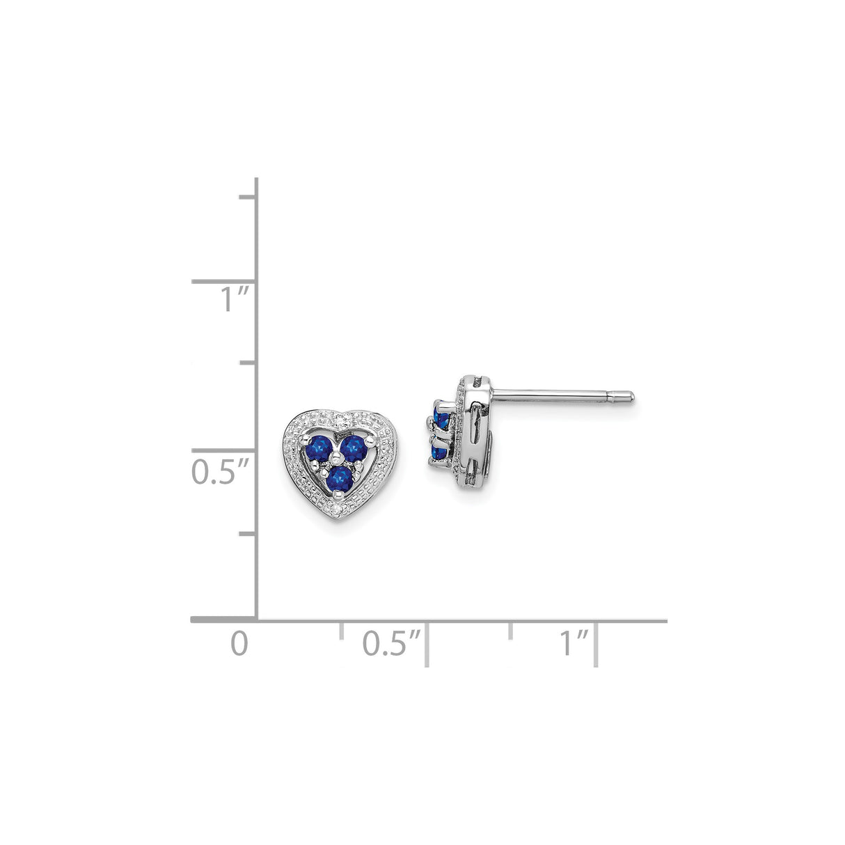 Sterling Silver Heart Stud Earrings with Sapphire and Diamond Accents for Women