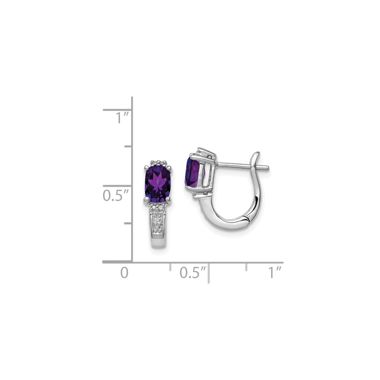 Sterling Silver Hoop Earrings with Amethyst and Diamond Accents, Polished Lightweight Design