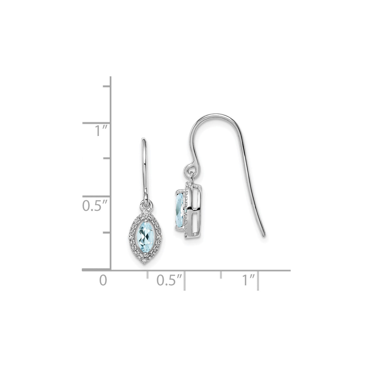 Sterling Silver Dangle Earrings with Marquise Cut Aquamarine and Diamond Halo Design