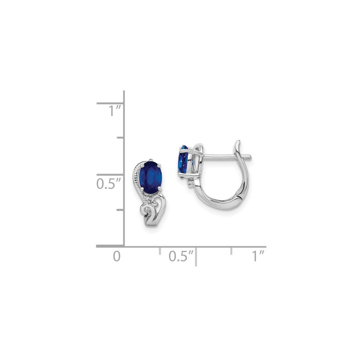Sterling Silver Drop Earrings with Sapphire and Diamond, Scrollwork Design, Dangle Style