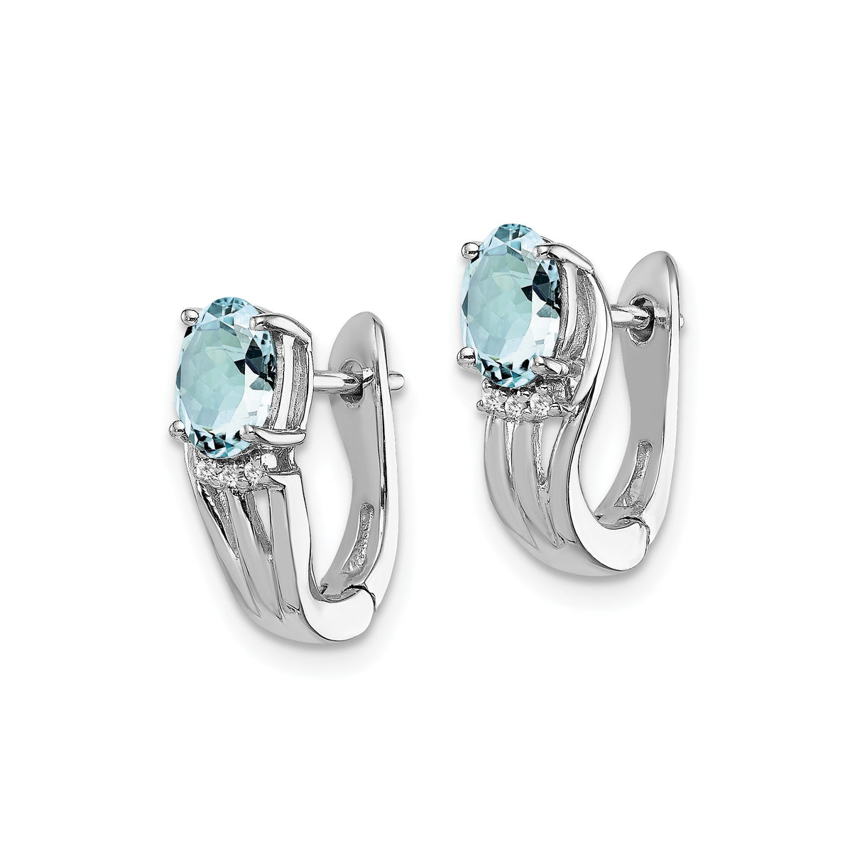 Sterling Silver Hoop Earrings with Oval Aquamarine and Diamond Accents, Polished Dangle Design