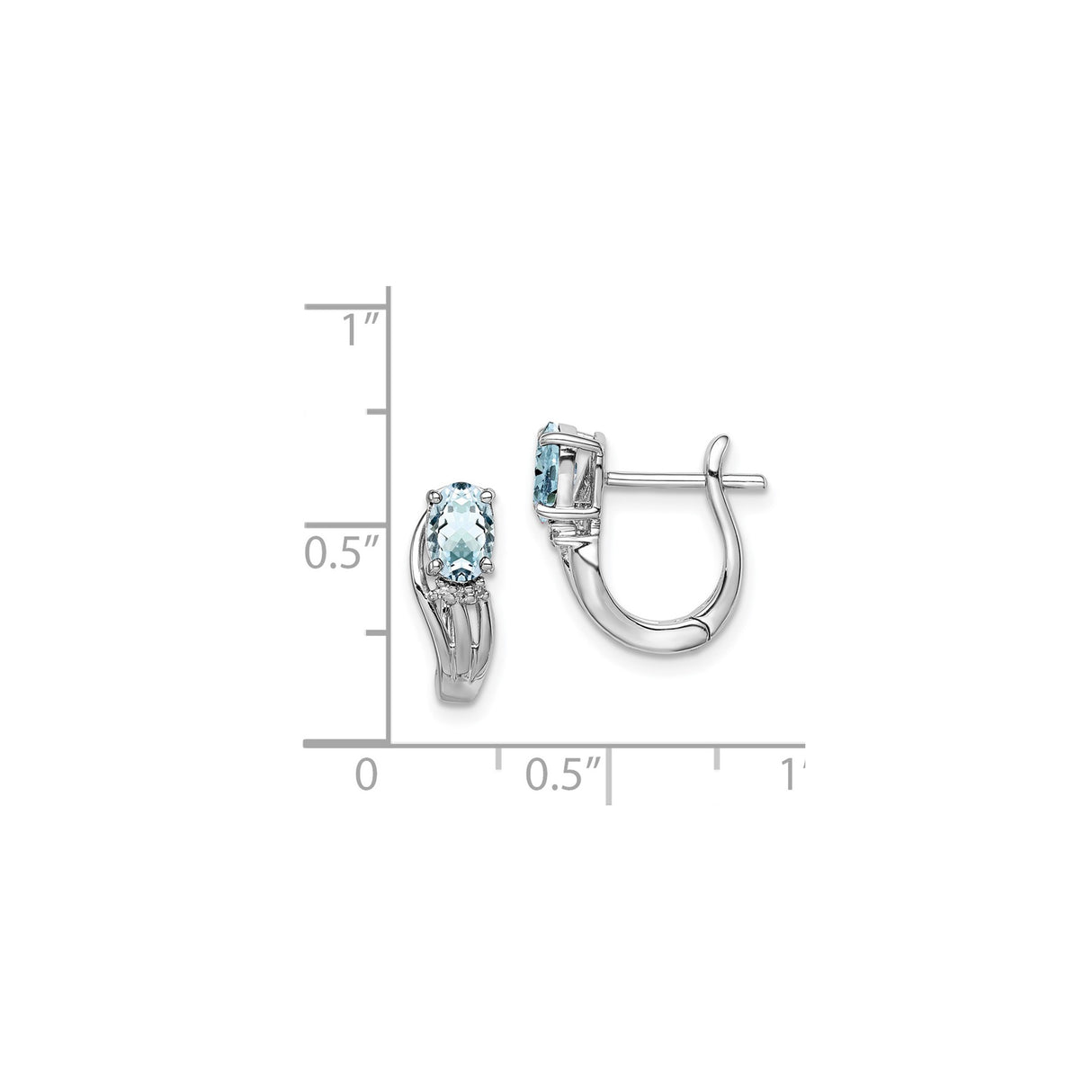 Sterling Silver Hoop Earrings with Oval Aquamarine and Diamond Accents, Polished Dangle Design