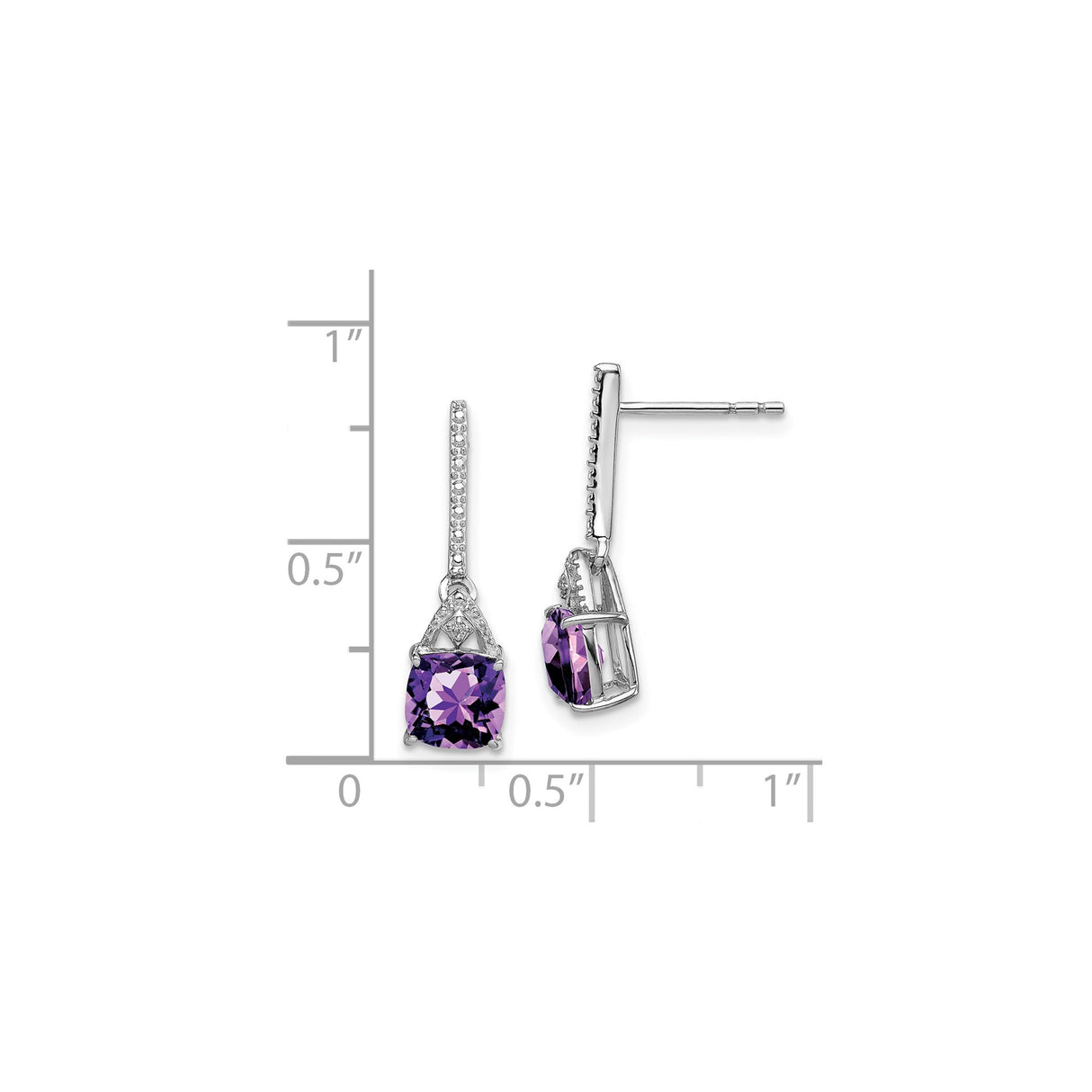 Sterling Silver Dangle Earrings with Cushion Cut Amethyst and Diamond Accents