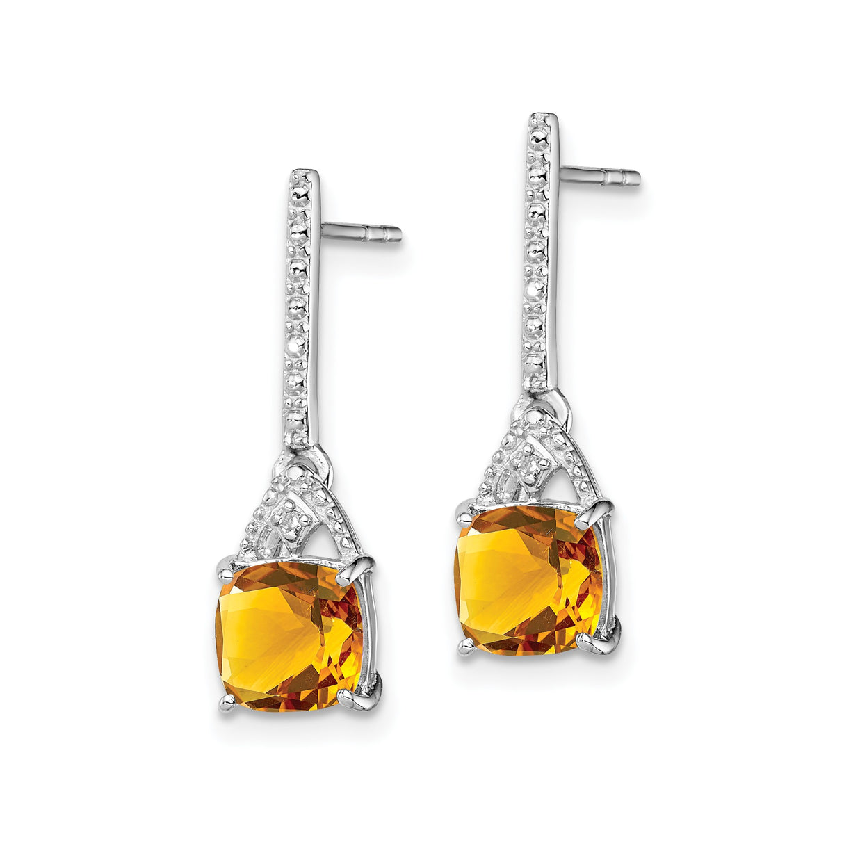 Sterling Silver Drop Earrings with Cushion Cut Citrine and Diamond Accents