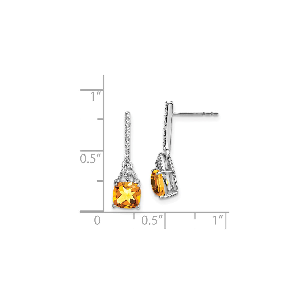 Sterling Silver Drop Earrings with Cushion Cut Citrine and Diamond Accents