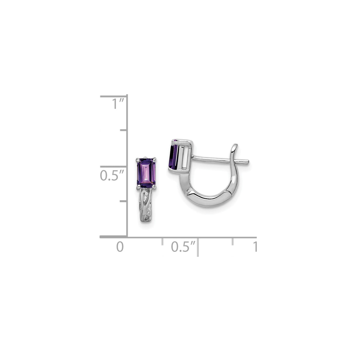 Sterling Silver Hoop Earrings with Amethyst Rectangle Gemstones, Openwork Design for Women