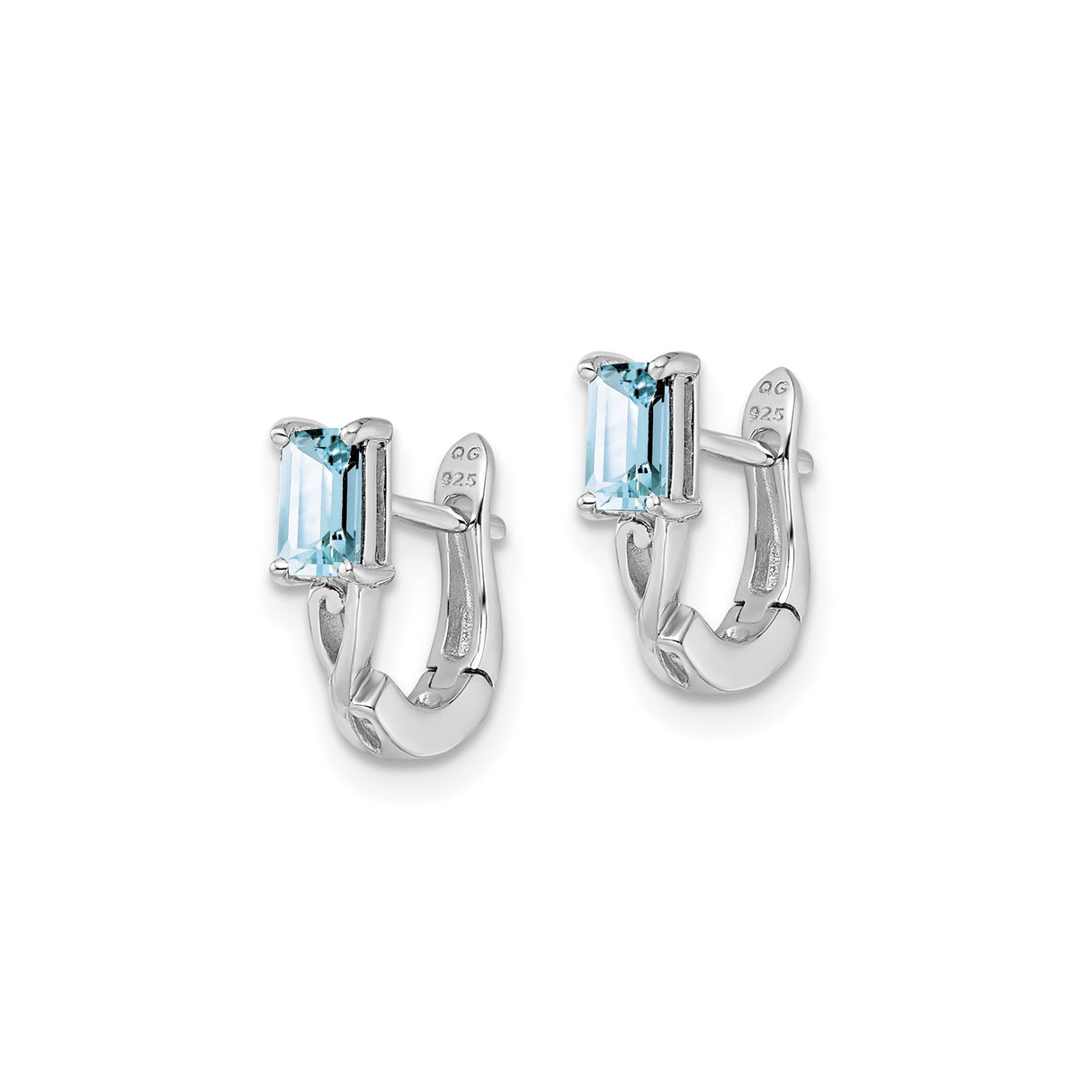 Sterling Silver Hoop Earrings with Aquamarine Rectangular Stones and Openwork Detail