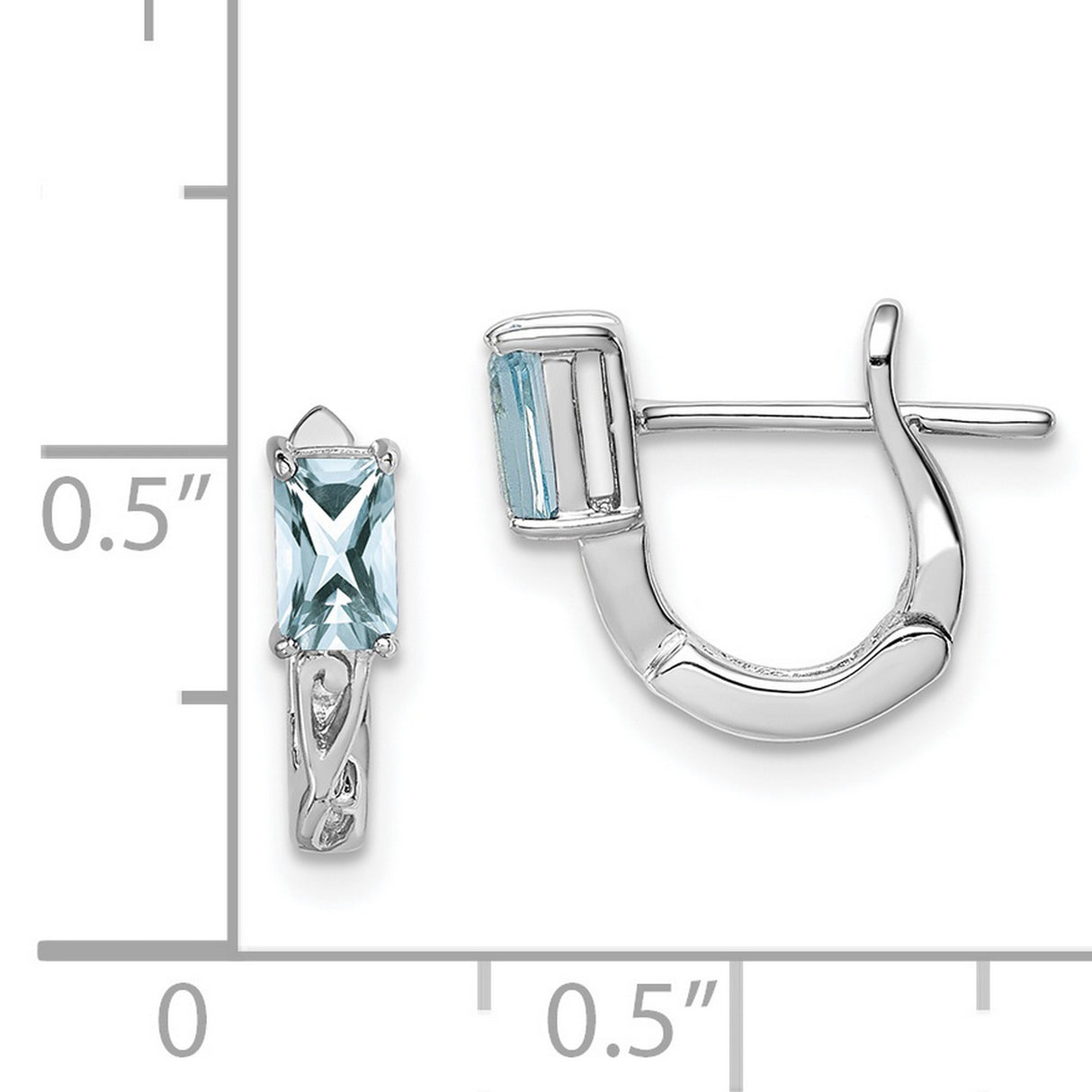 Sterling Silver Hoop Earrings with Aquamarine Rectangular Stones and Openwork Detail