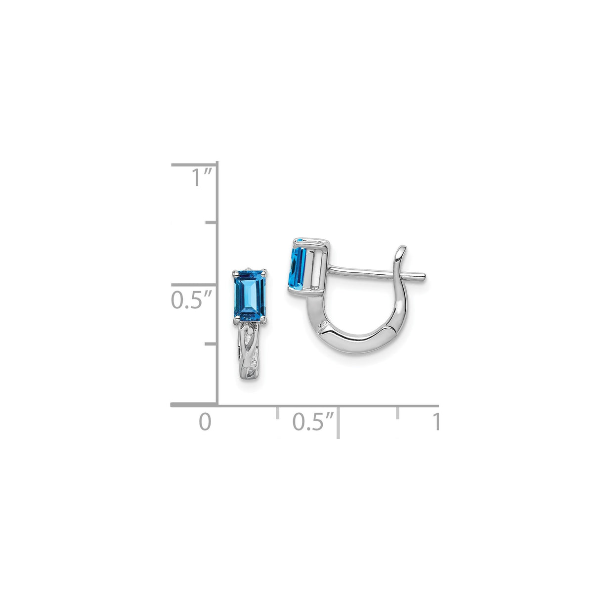 Sterling Silver Hoop Earrings with Swiss Blue Topaz, Openwork Design, Polished Finish