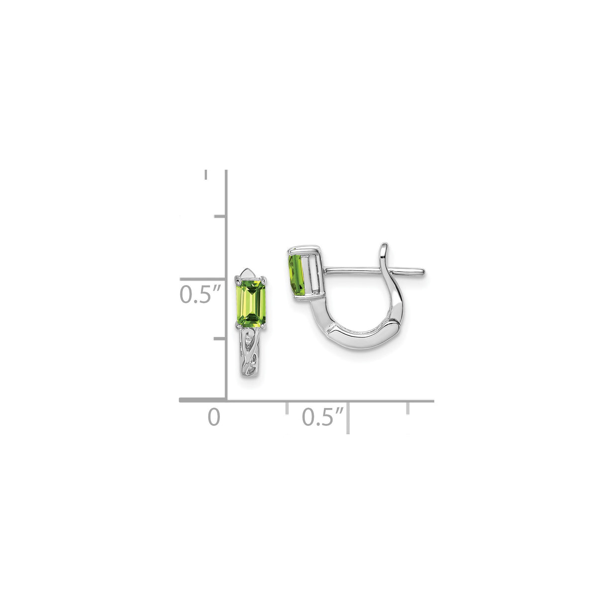 Sterling Silver Hoop Earrings with Peridot, Rectangular Gems and Open Scroll Detailing