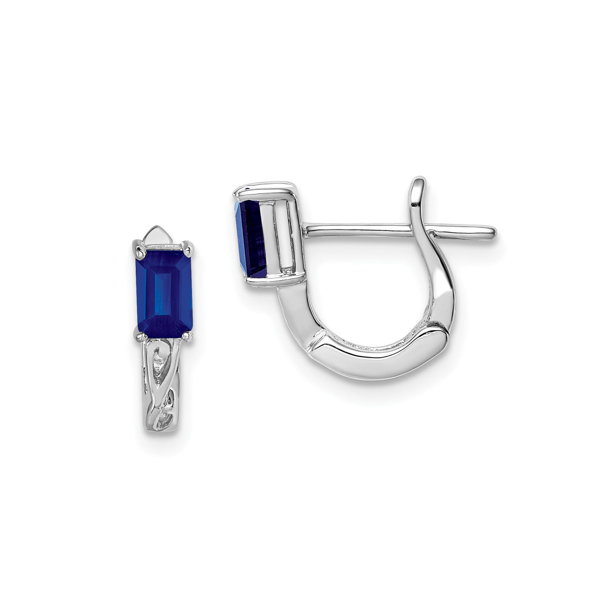 Sterling Silver Hoop Earrings with Sapphire-Inspired Gemstones and Scrollwork Design