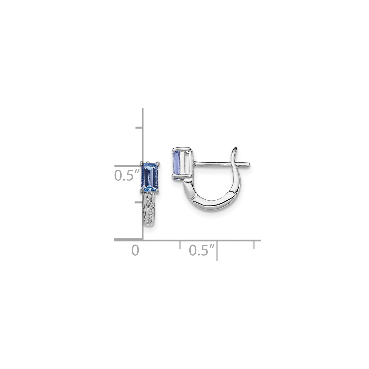 Sterling Silver Hoop Earrings with Tanzanite, Rectangular Gemstones, Openwork Design