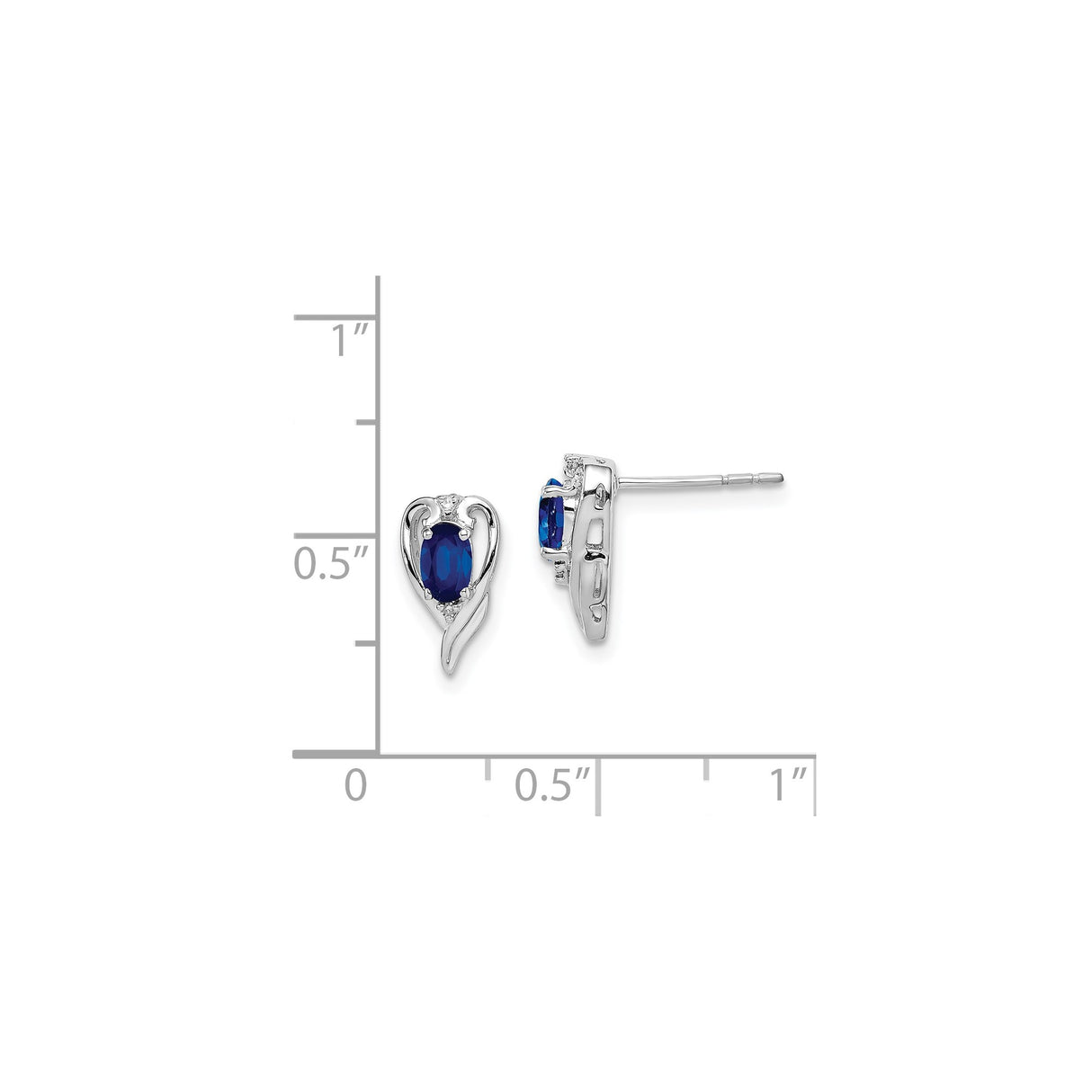 Sterling Silver Stud Earrings with Oval Sapphire and Diamond Accents in Heart Design