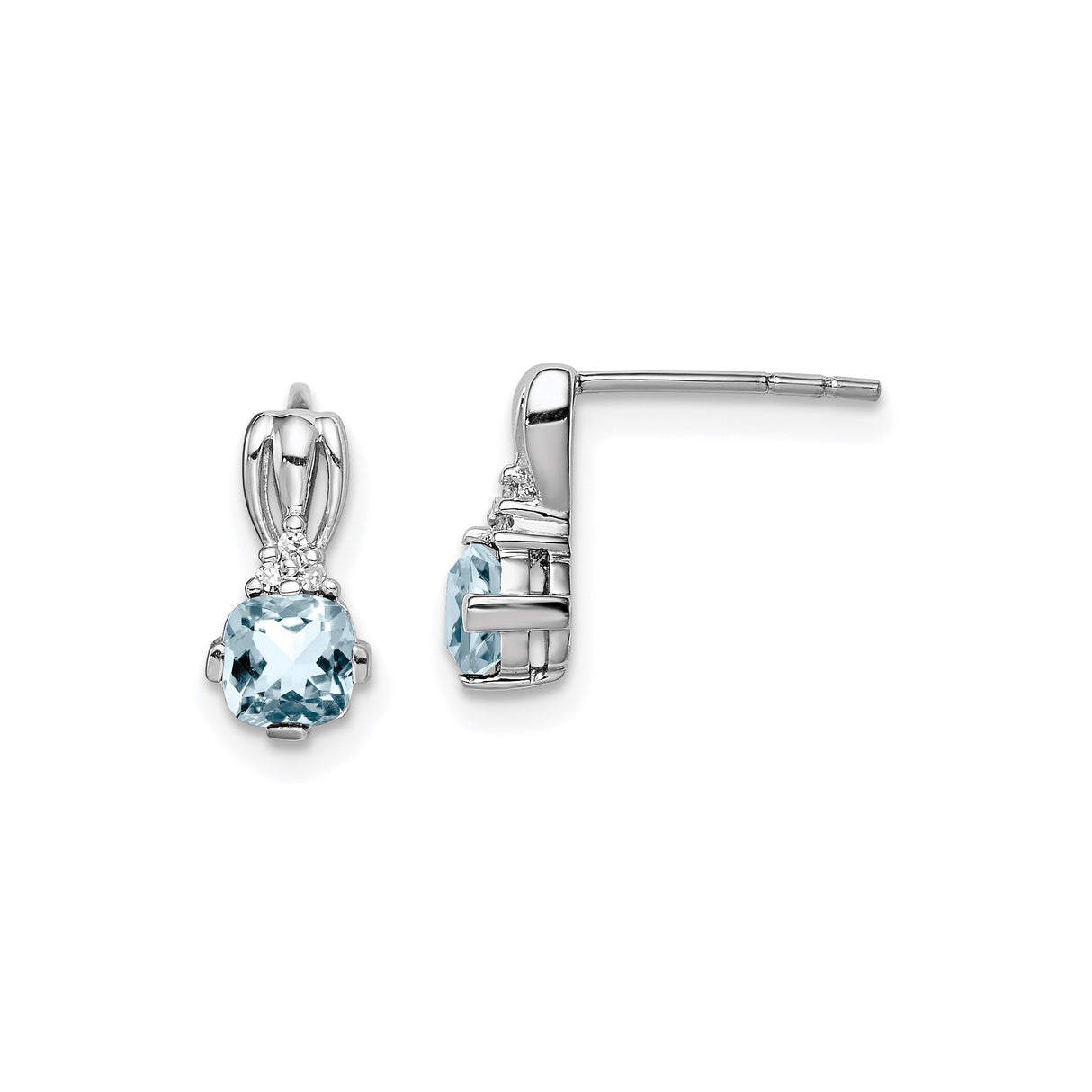 Sterling Silver Drop Earrings with Aquamarine and Diamond Accents, Dangle Style for Women