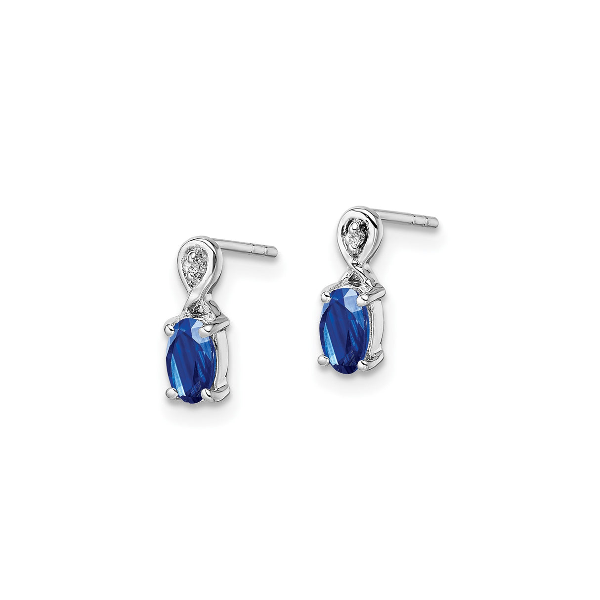 Sterling Silver Drop Earrings with Oval Cut Sapphire and Diamond in Infinity Design