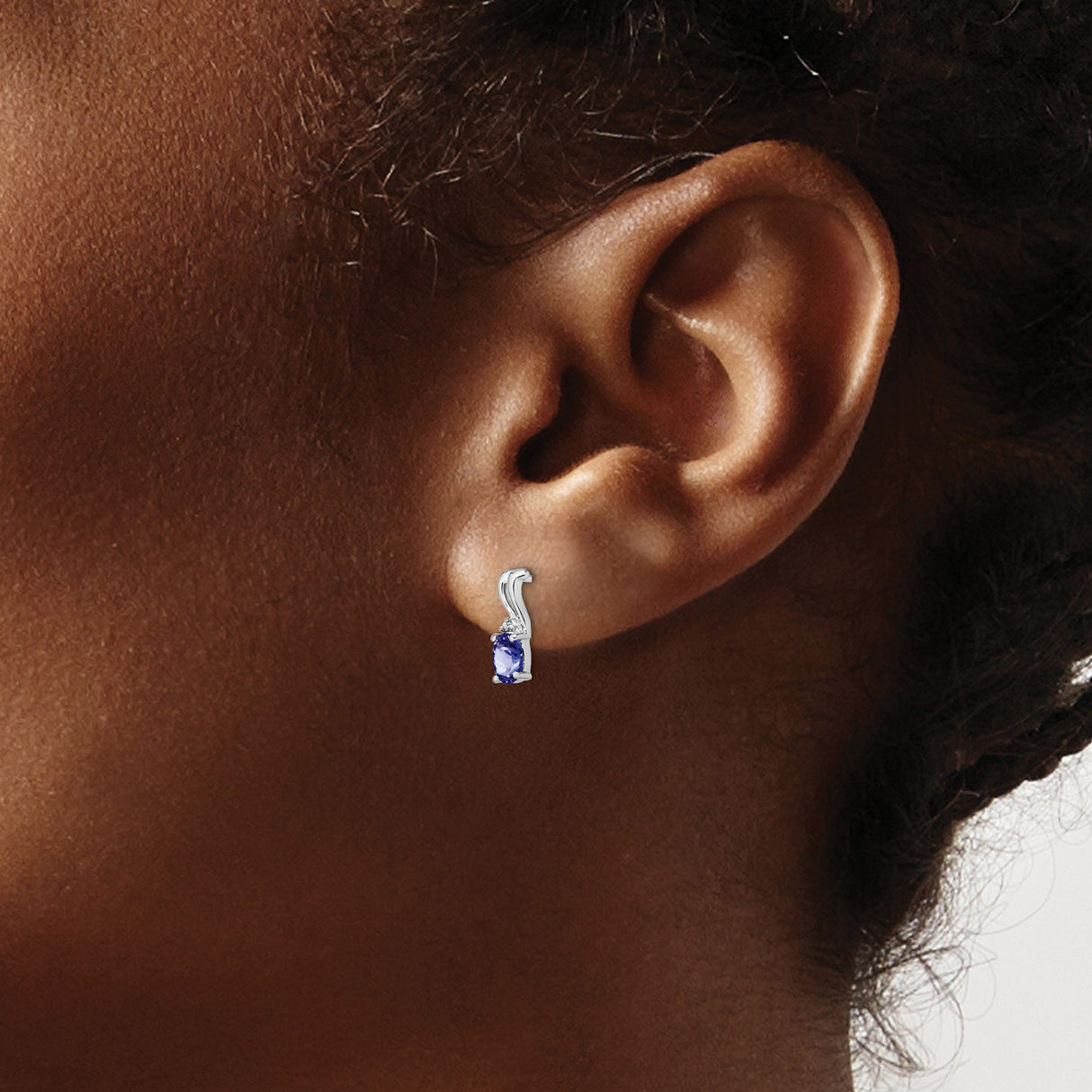 Sterling Silver Dangle Earrings with Oval Tanzanite and Diamond Accents, Swirl Design
