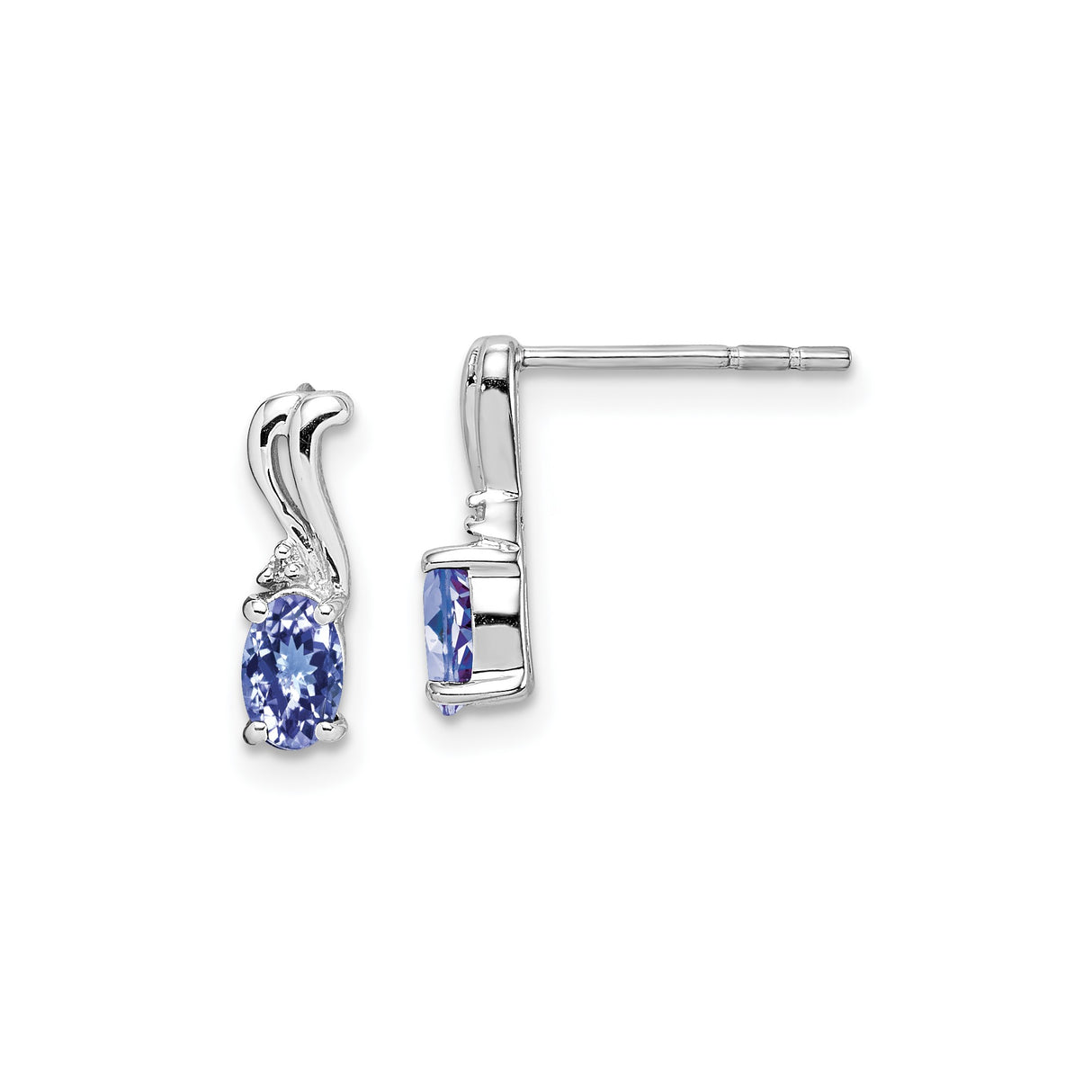 Sterling Silver Dangle Earrings with Oval Tanzanite and Diamond Accents, Swirl Design
