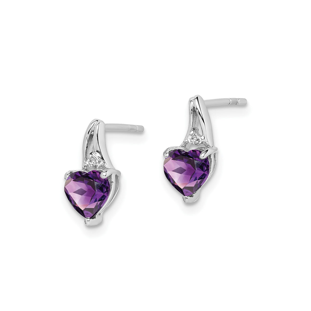 Sterling Silver Heart Stud Earrings with Amethyst and Diamond Accents, February Birthstone Jewelry