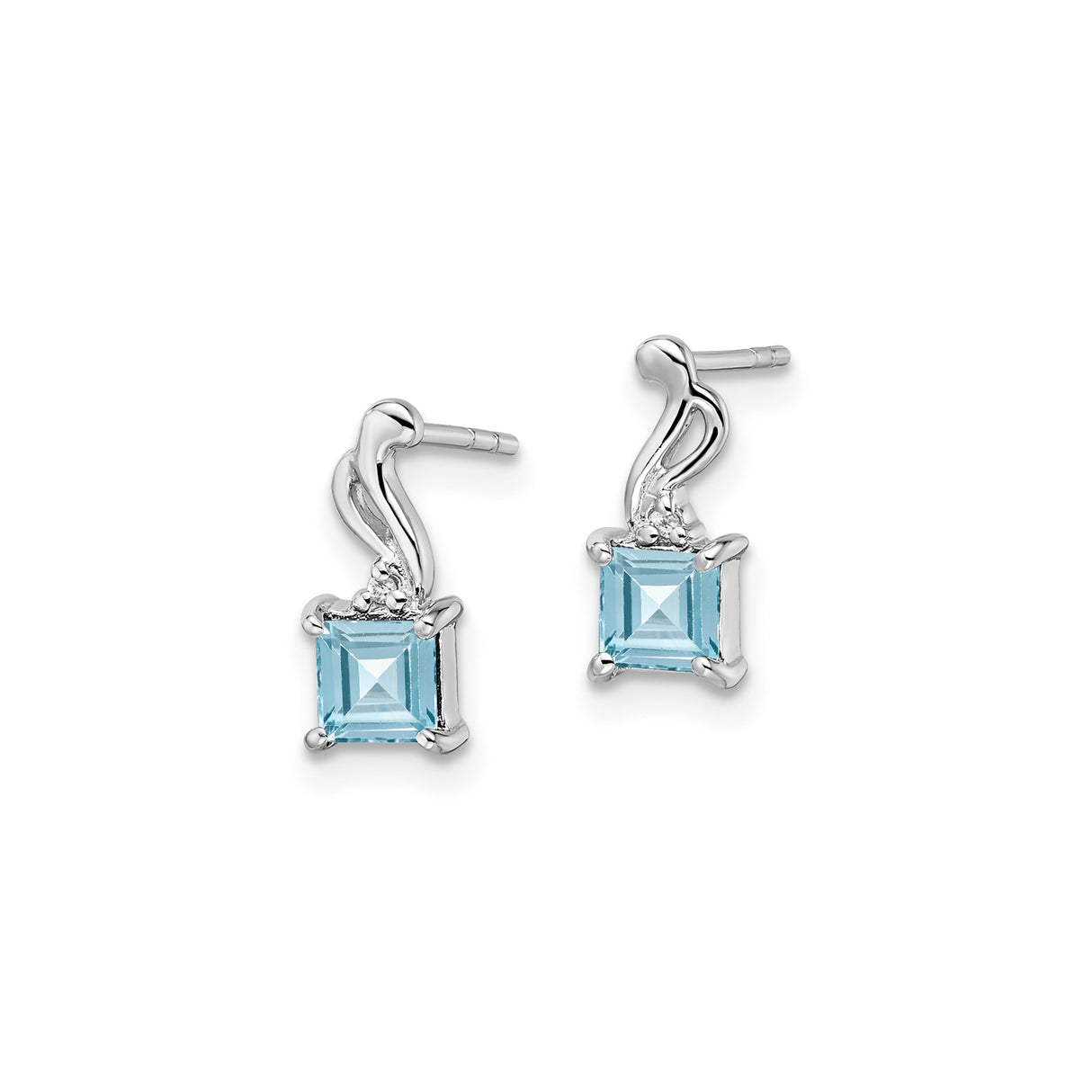 Sterling Silver Stud Earrings with Sky Blue Topaz and Diamond Ribbon Design