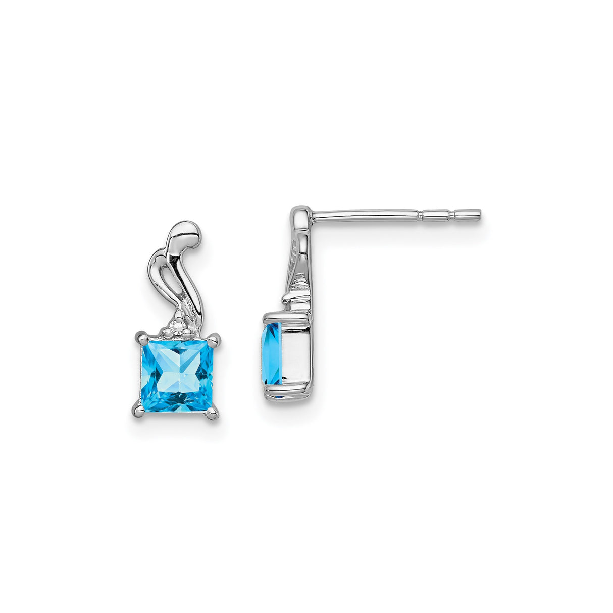 Sterling Silver Stud Earrings with Sky Blue Topaz and Diamond Ribbon Design