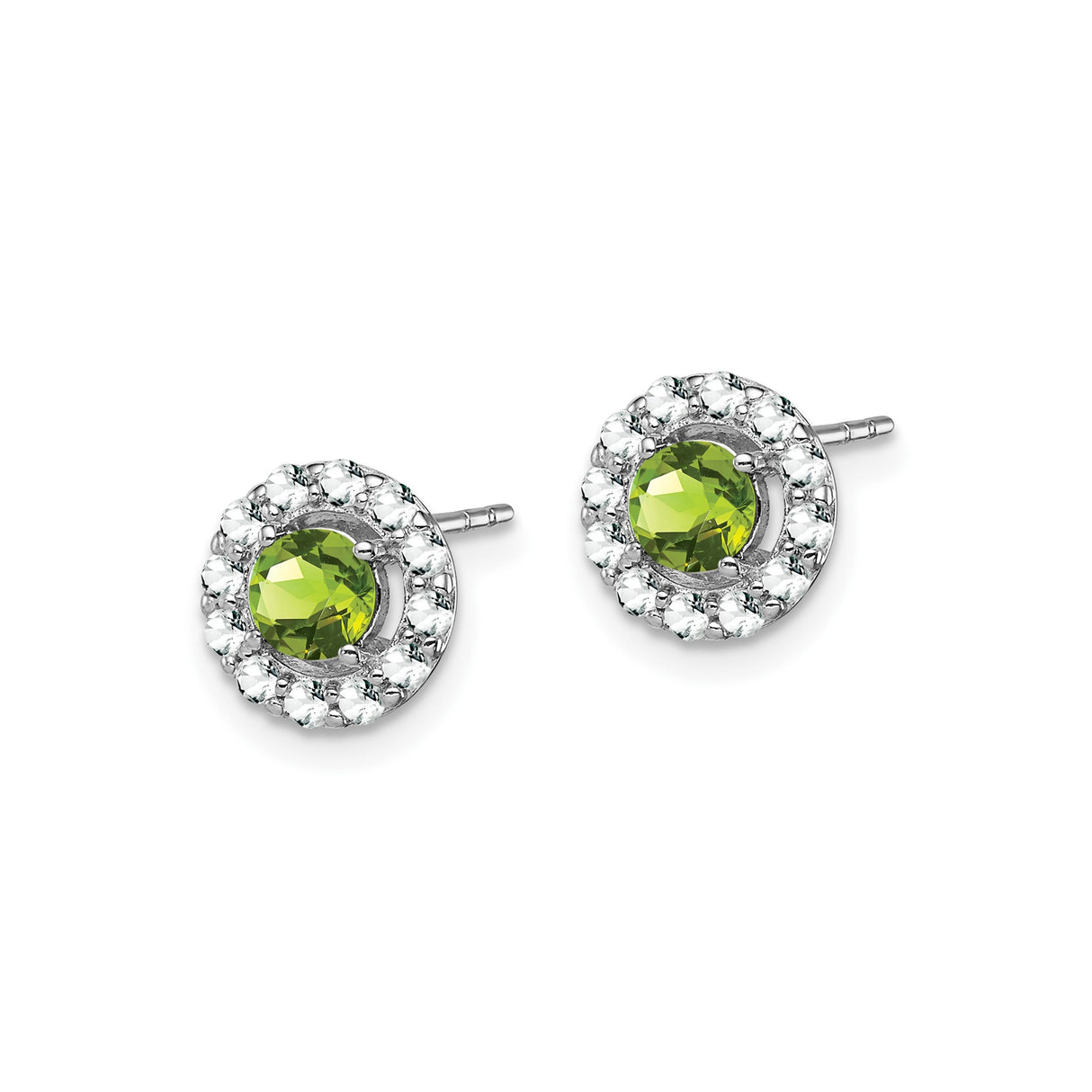 Sterling Silver Peridot Stud Earrings with Halo Setting and White Topaz Accents