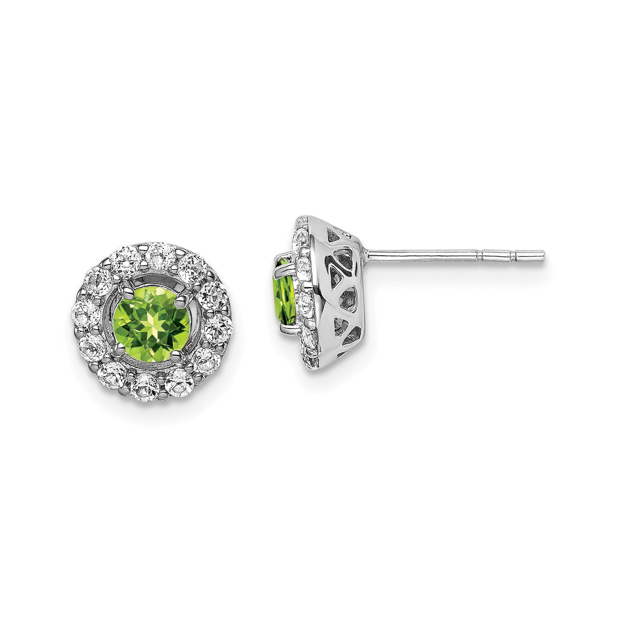Sterling Silver Peridot Stud Earrings with Halo Setting and White Topaz Accents