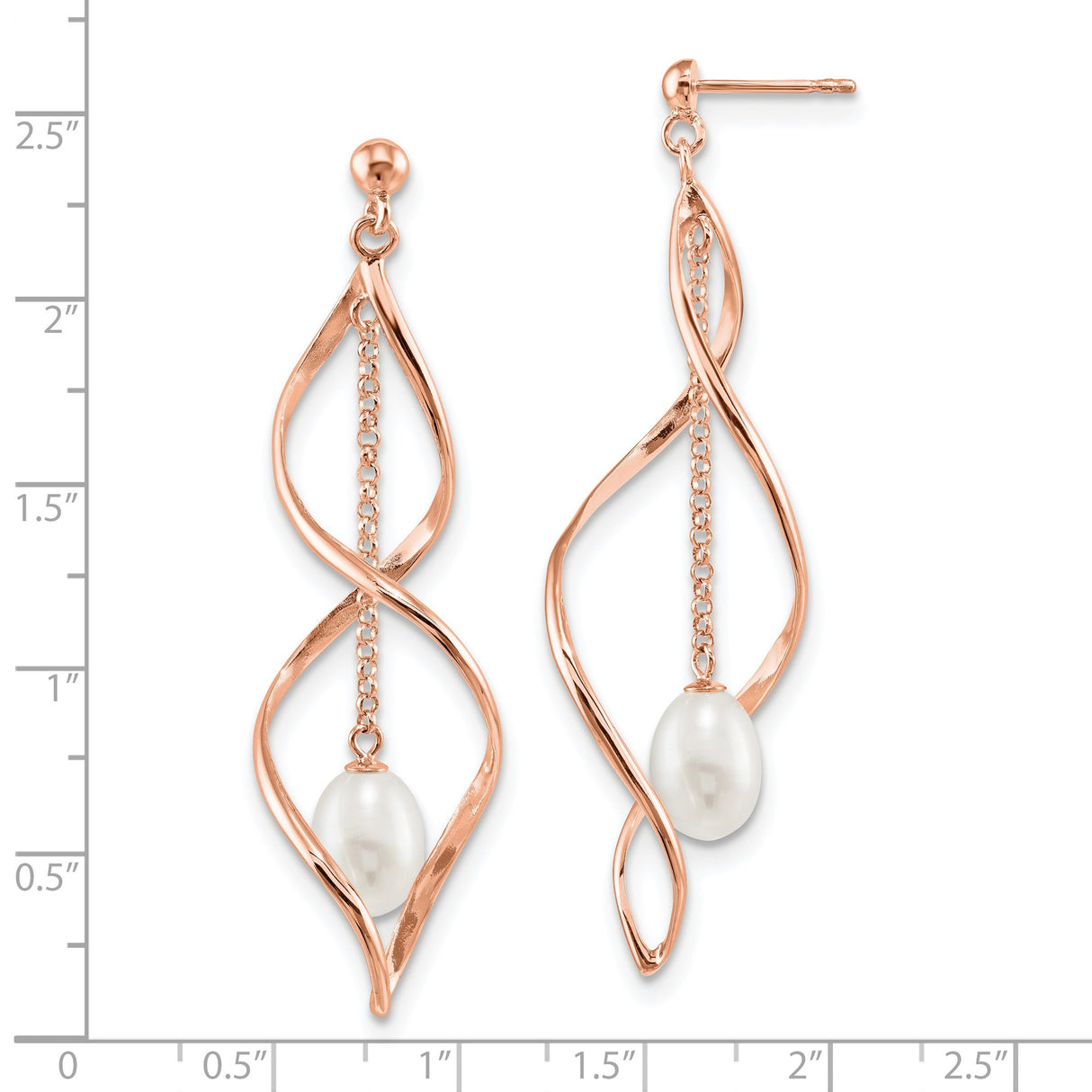 Sterling Silver Rose Gold Plated Dangle Earrings with Freshwater Pearls and Twisted Leaf Design