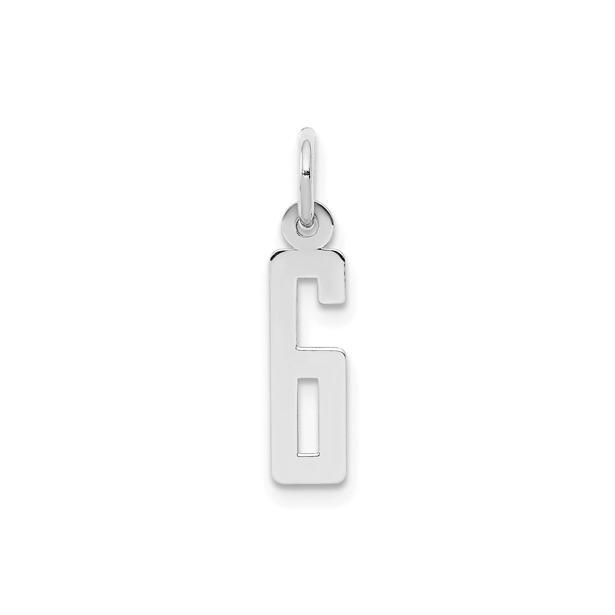 Sterling Silver Number Six Pendant, Modern Block Style Minimalist Charm for Unisex Jewelry