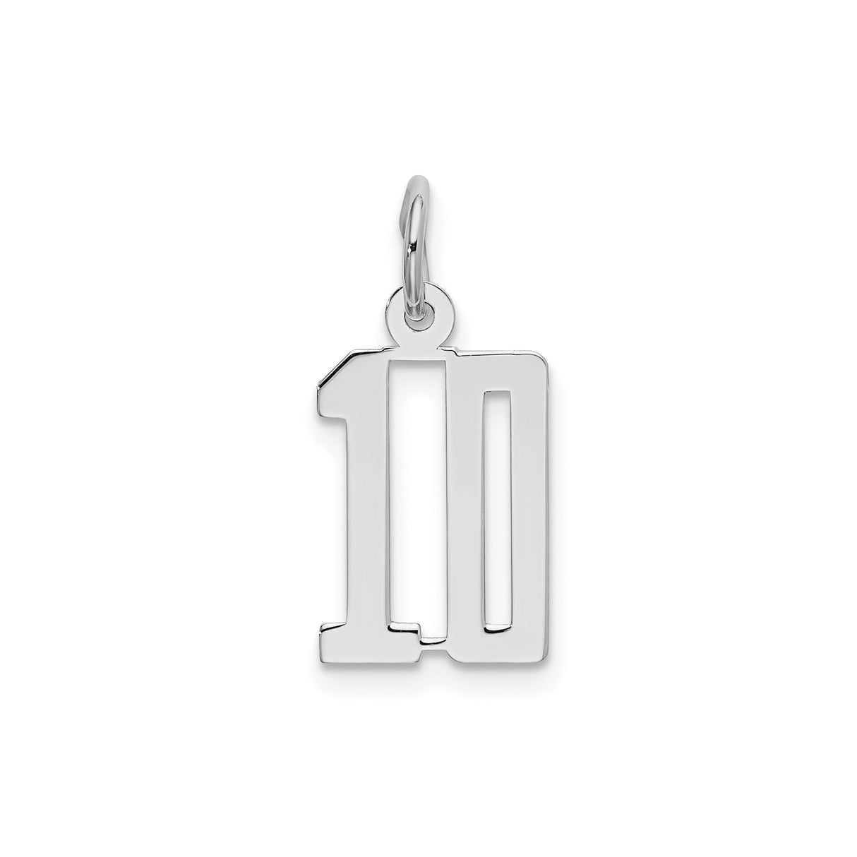 Sterling Silver Number 10 Pendant, Polished Finish, Modern Font, Unisex Sports Charm