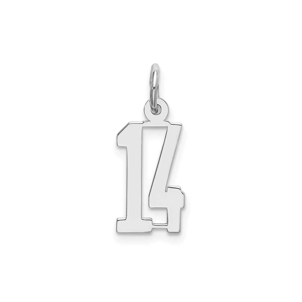 Sterling Silver Number 14 Pendant Charm with Block Digits, Unisex Jewelry for Milestone or Sports Theme