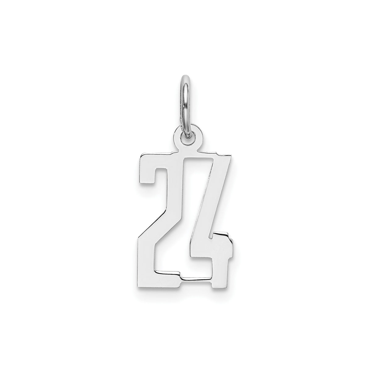Sterling Silver Number 24 Pendant Charm, Bold Cut-Out Athletic Design, Unisex Jewelry