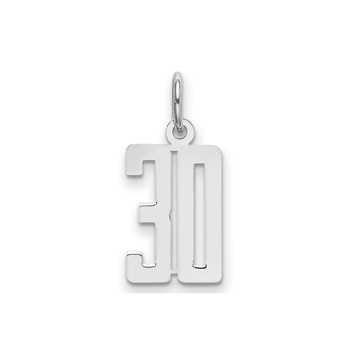 Sterling Silver Number 30 Pendant Charm, Modern Cutout Milestone Design for Birthday or Anniversary