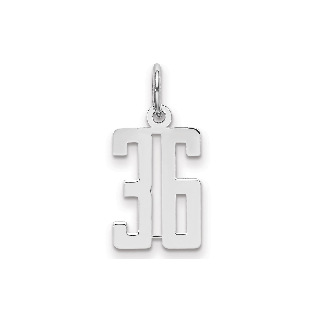 Sterling Silver Number 36 Pendant, Bold Block Font Athletic Charm, Unisex Sports Jewelry