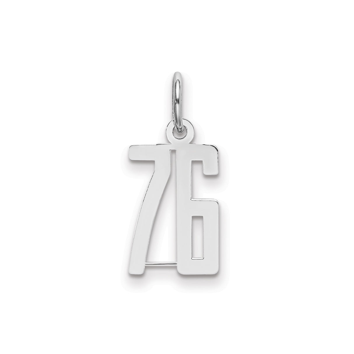 Sterling Silver Pendant Charm with Bold Cutout 76 Number Design, Polished Finish