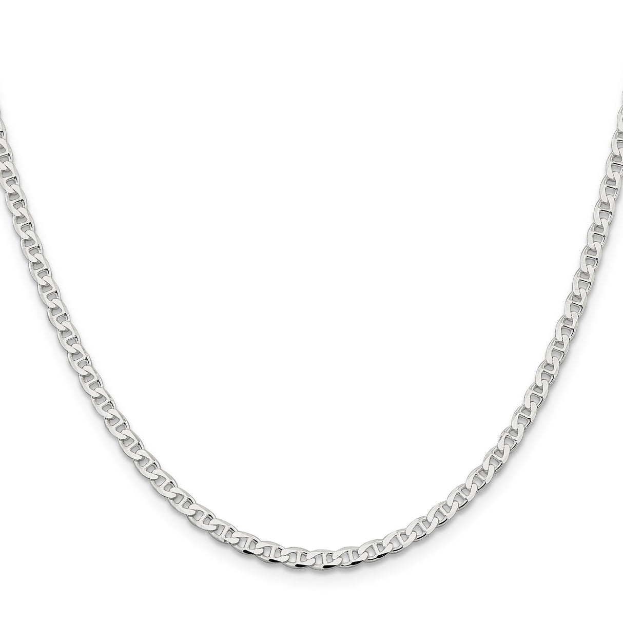 925 White Gold 3.15 mm Polished Chain Necklace, Solid