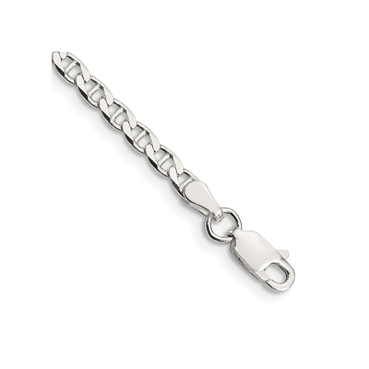 925 White Gold 3.15 mm Polished Chain Bracelet, Solid shown for scale