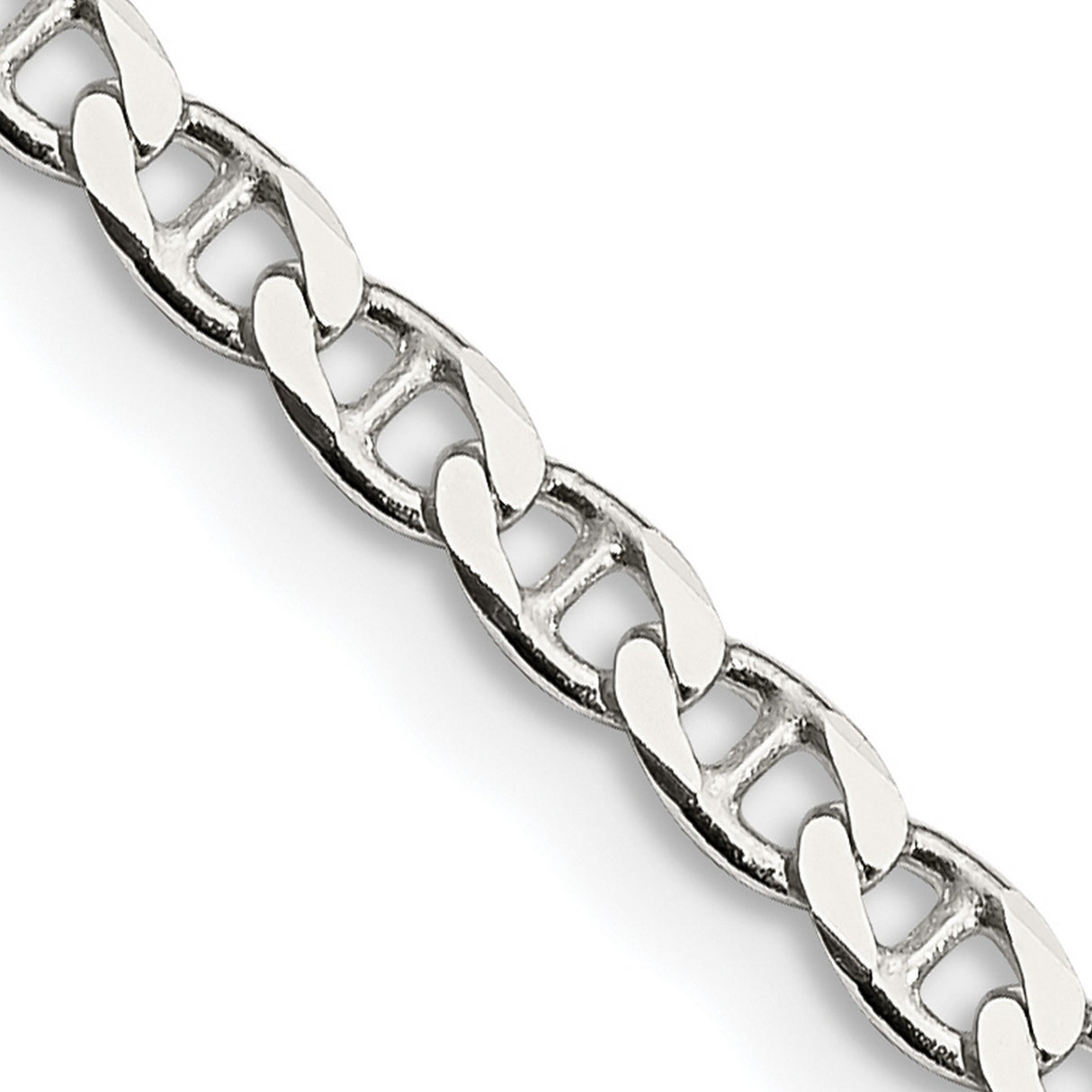 925 White Gold 3.15 mm Polished Chain Necklace, Solid detail view