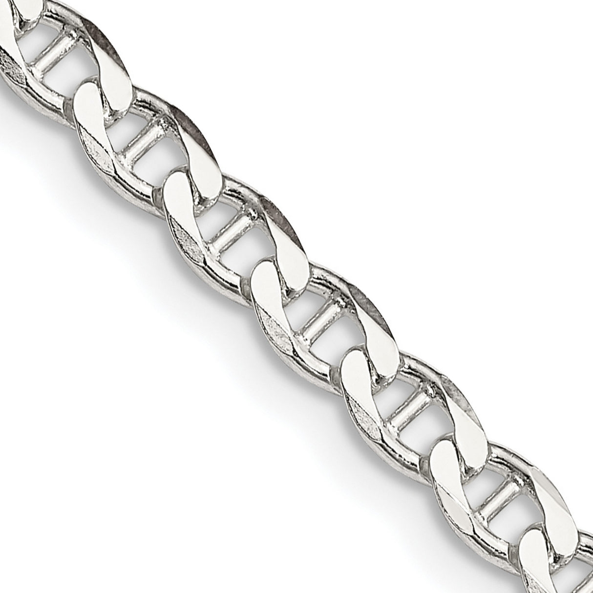 925 White Gold 4.15 mm Polished Chain Necklace, Solid detail view