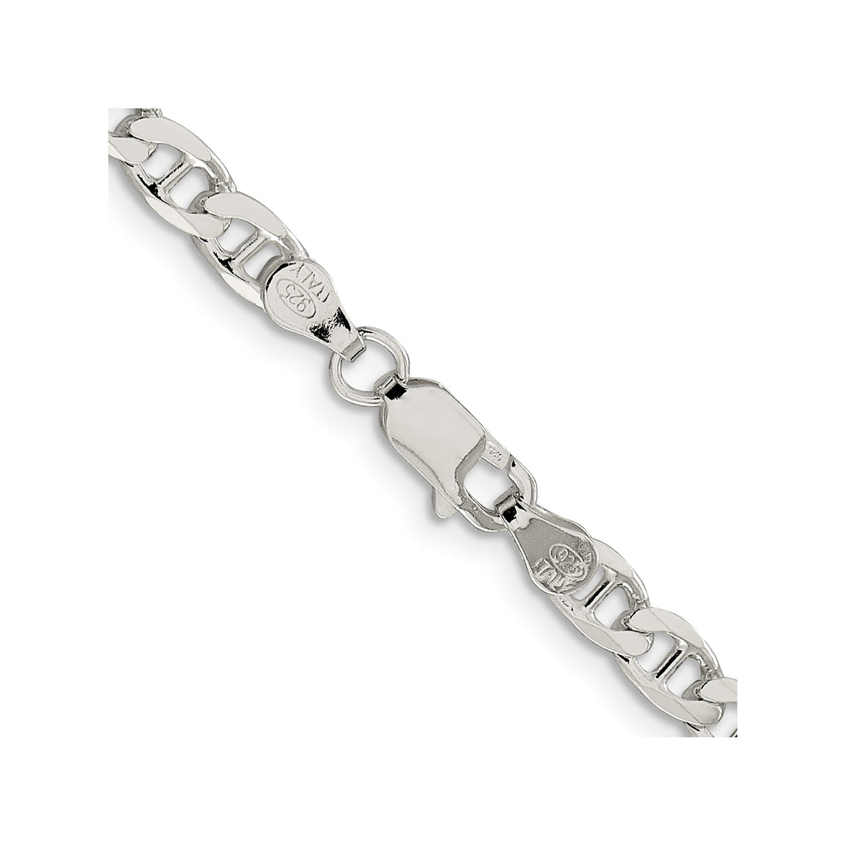 925 White Gold 4.65 mm Polished Chain Necklace, Solid alternate angle