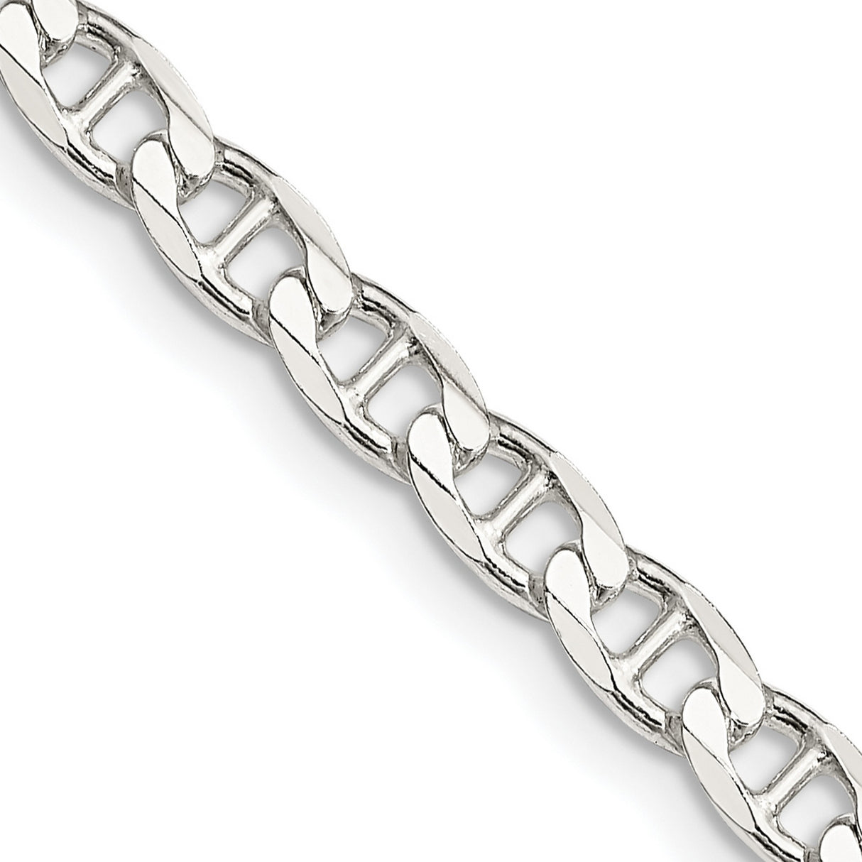 925 White Gold 4.65 mm Polished Chain Necklace, Solid detail view