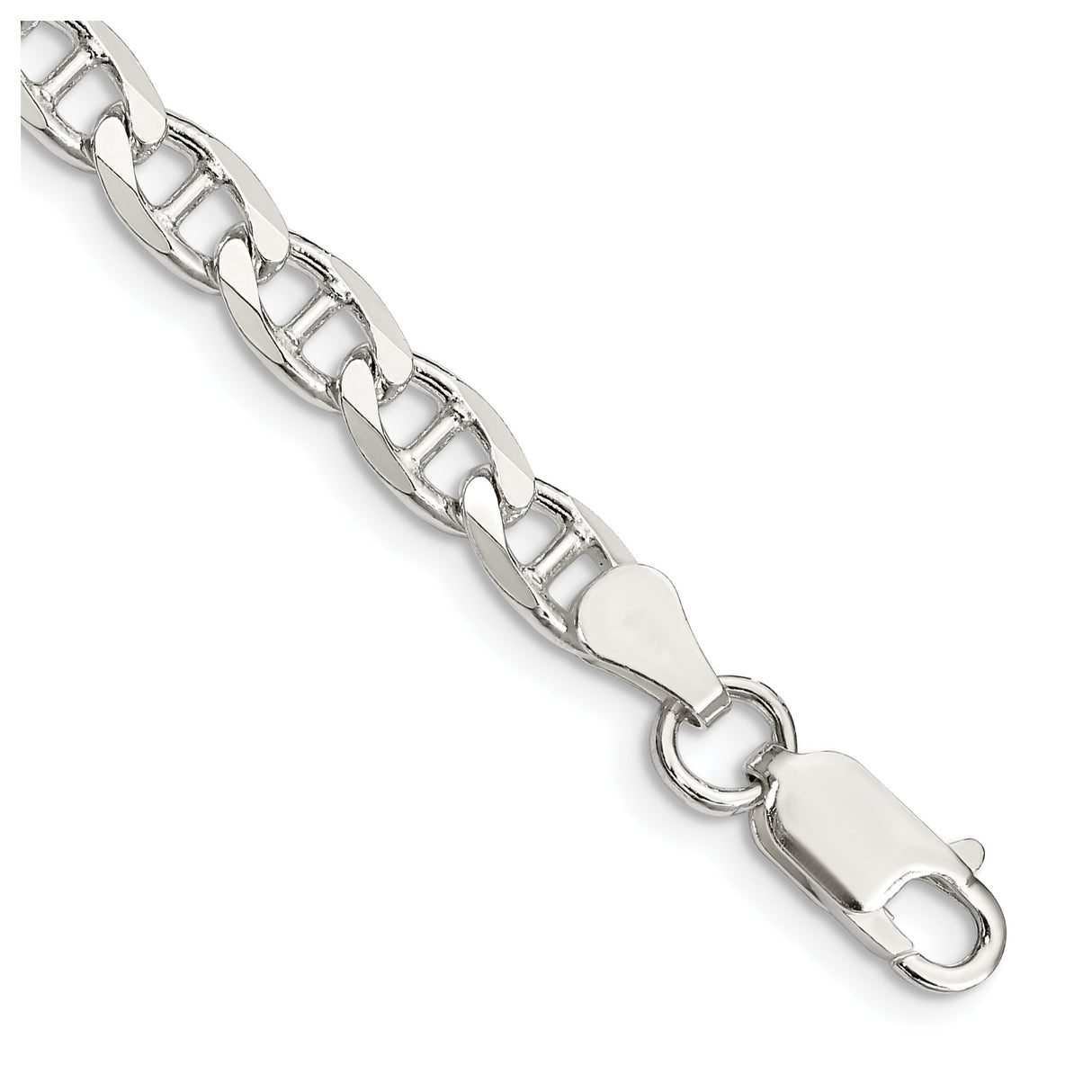 925 White Gold 5.7 mm Polished Chain Anklet, Solid shown for scale
