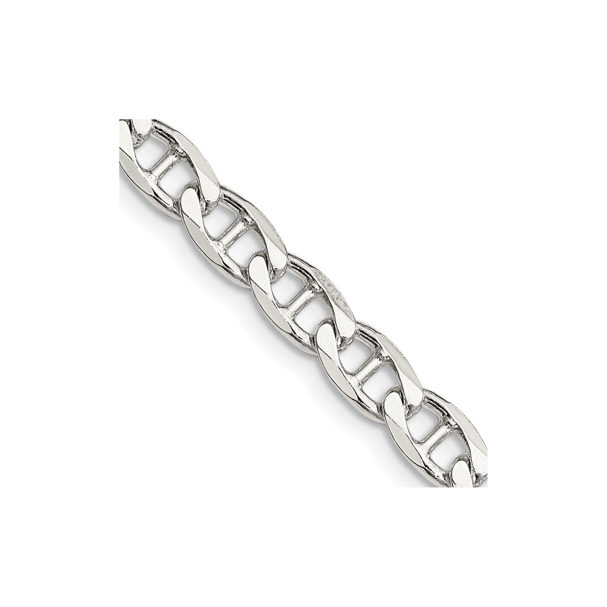 925 White Gold 5.7 mm Polished Chain Necklace, Solid detail view