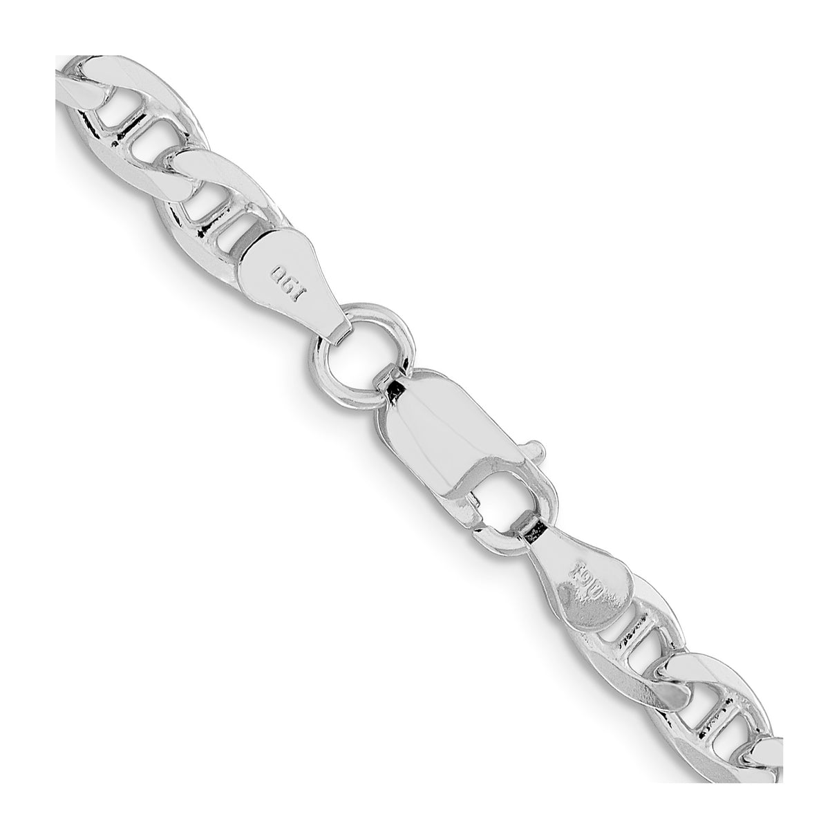 925 White Gold 5.7 mm Polished Chain Necklace, Solid alternate angle