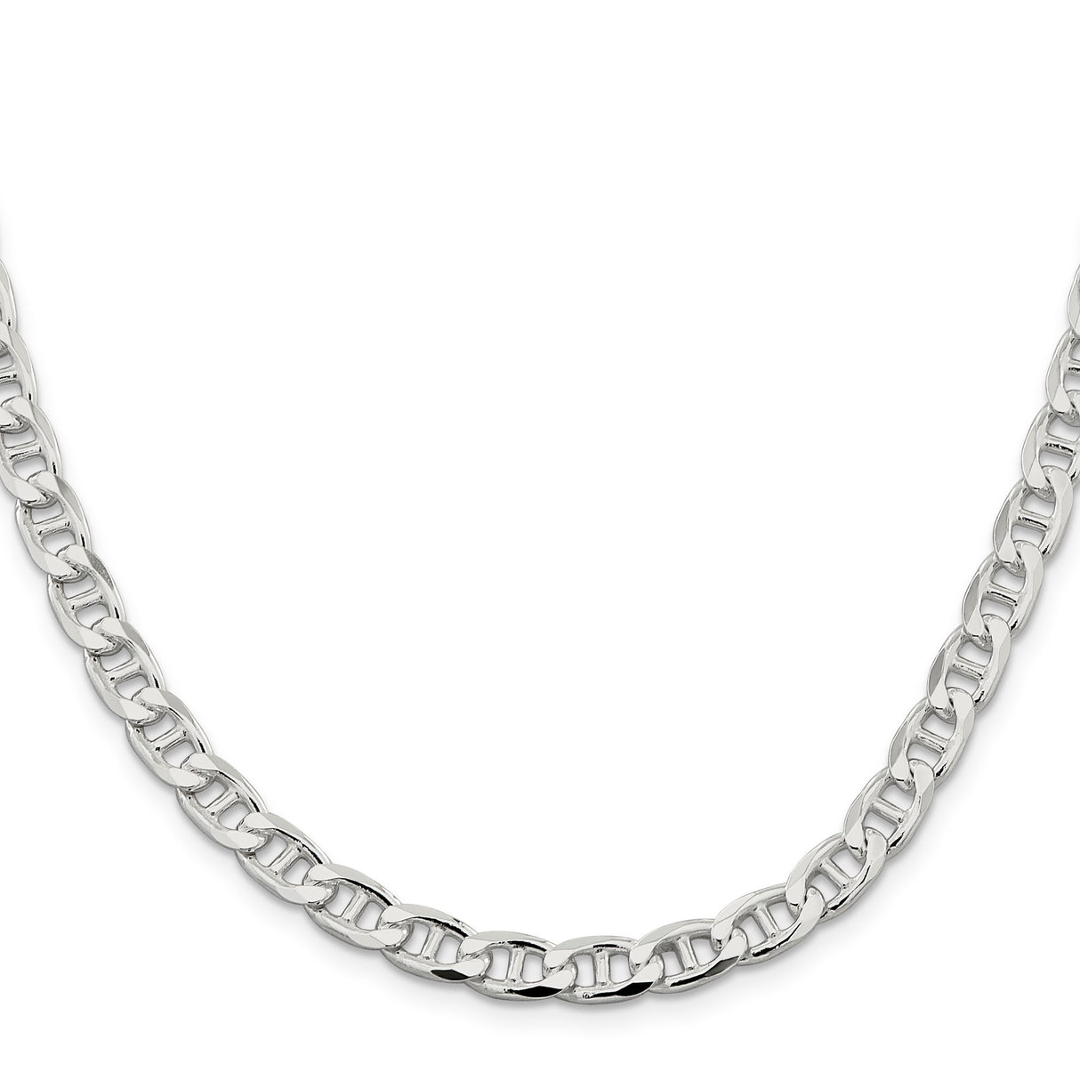 925 White Gold 6.5 mm Polished Chain Necklace, Solid