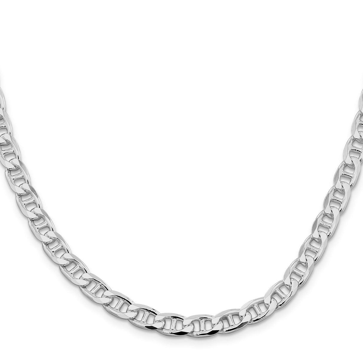 925 White Gold 6.5 mm Polished Chain Necklace, Solid