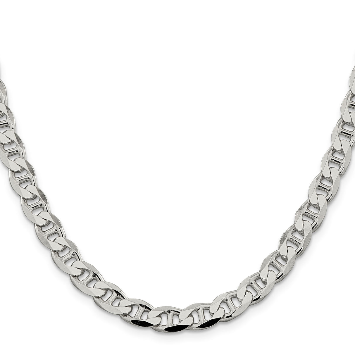 925 White Gold 7.4 mm Polished Chain Necklace, Solid