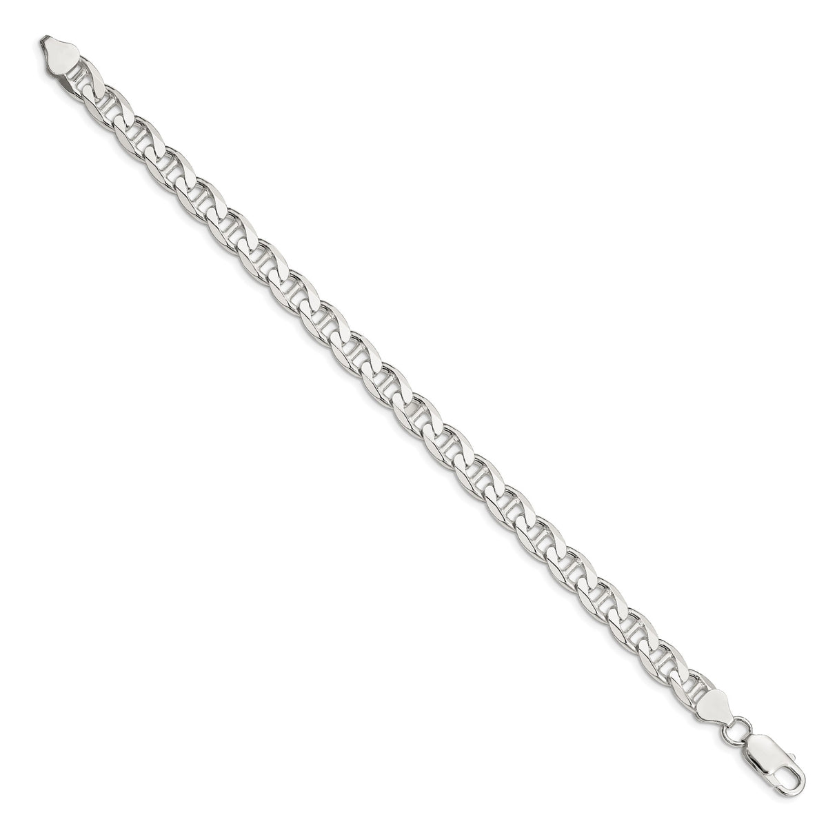 925 White Gold 7.4 mm Polished Chain Bracelet, Solid